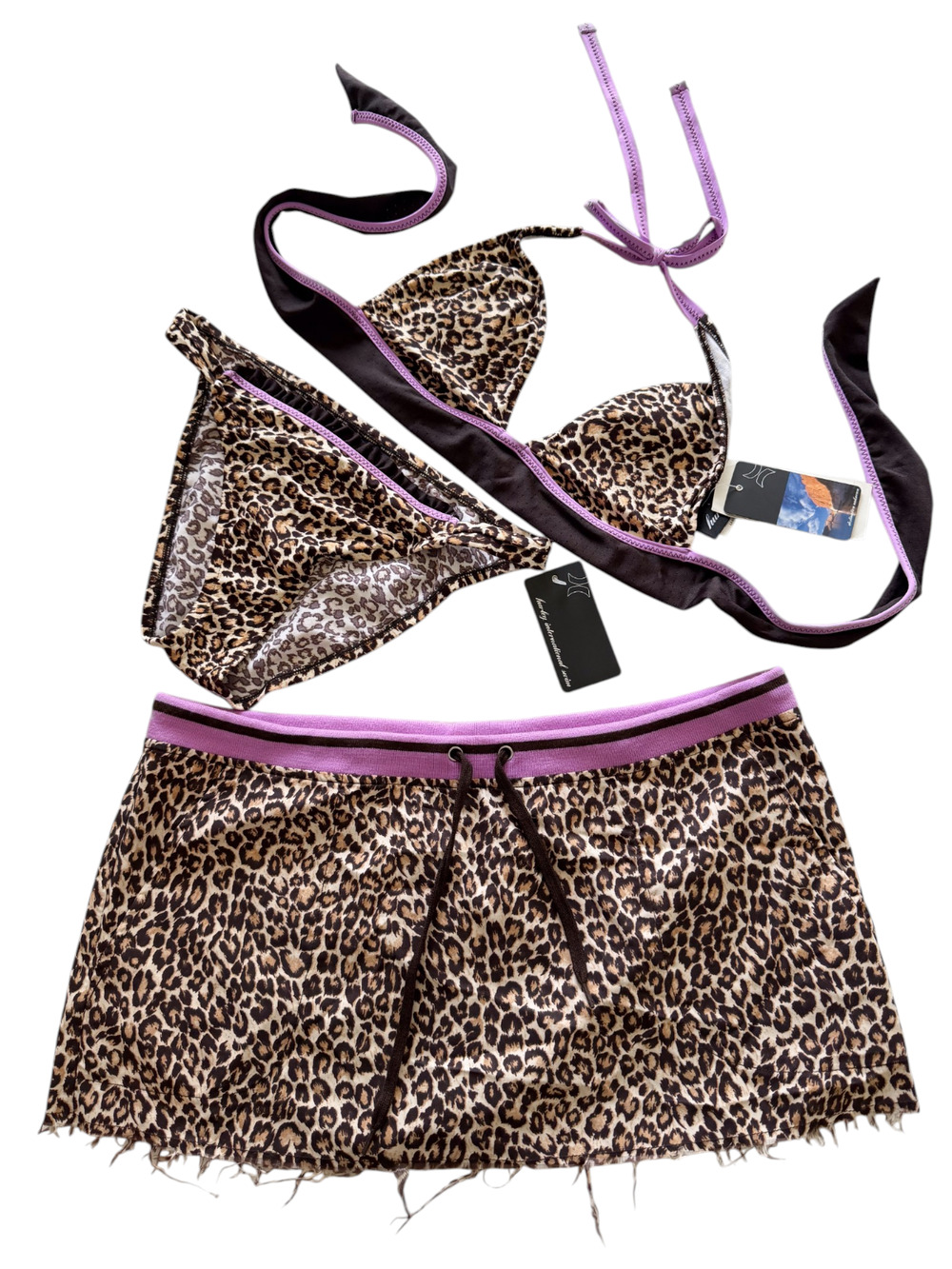 SOLD* Vintage Y2K Hurley Bikini Mini Skirt NWT Leopard Print Surf McBling Large
